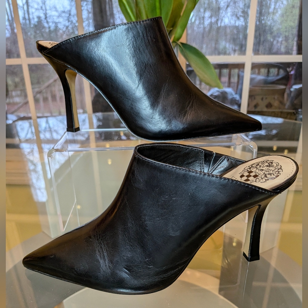 Vince Camuto Black Leather Heeled Mules 8.5 - Picture 2 of 8